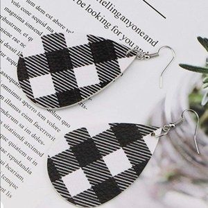 WHITE plaid leather earrings